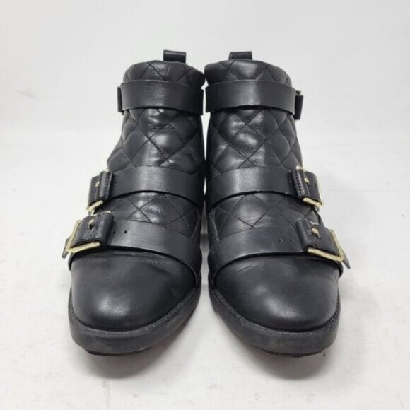 Zara | Quilted Leather Moto Buckle Ankle Boots Black - Picture 2 of 11